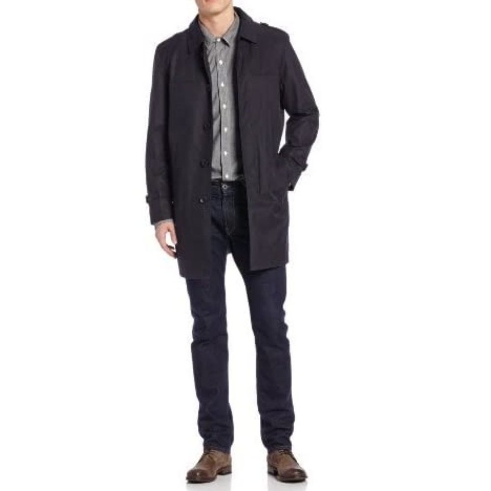 NWT Kenneth Cole Men Single Breasted Belted Trench Coat Black Size 46 $180 BB363